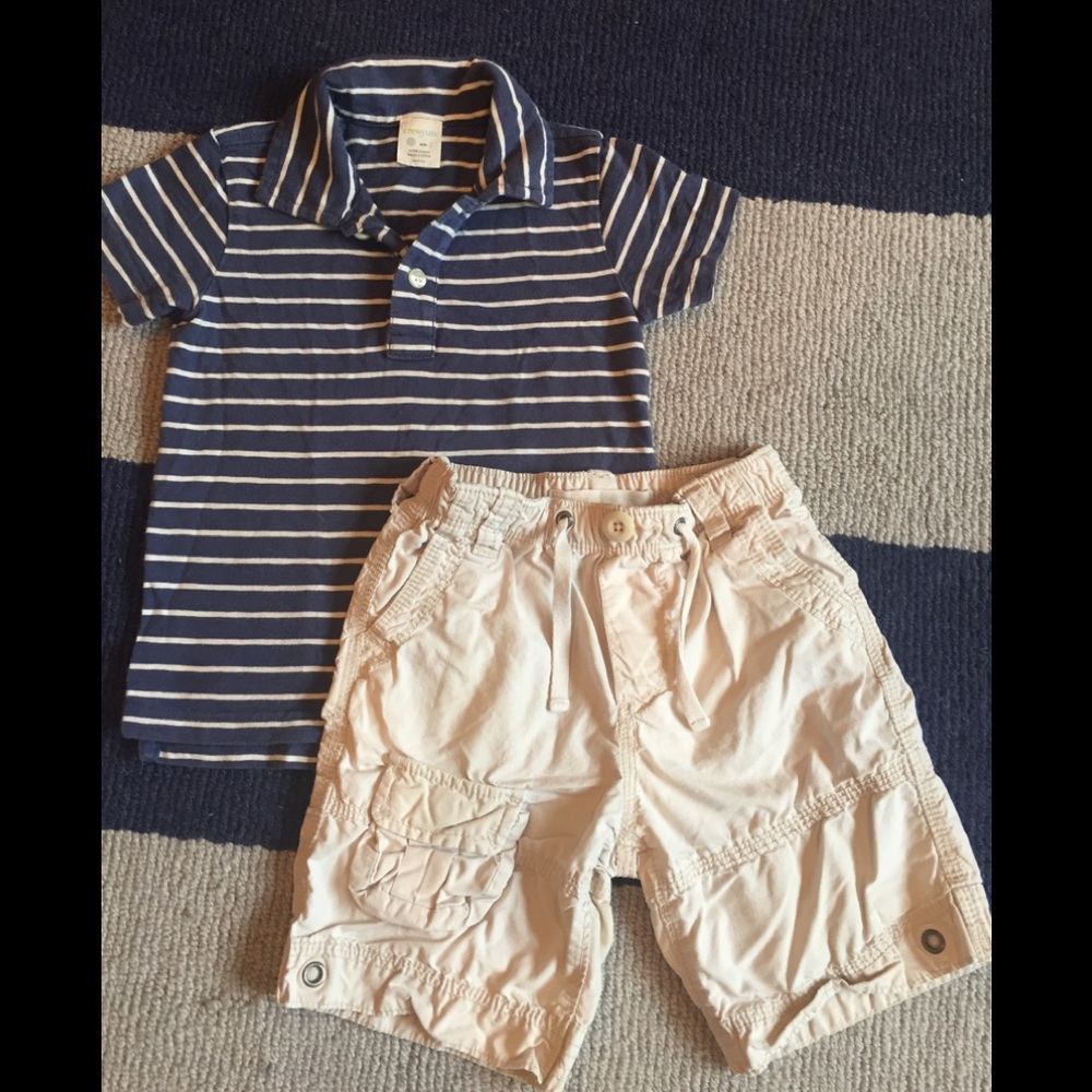 Boys collar tee and cargo shorts (JCrew and Gap)